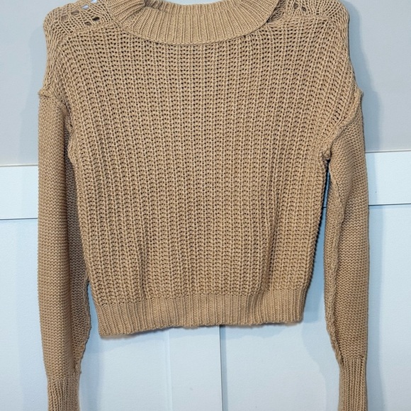 Free People Tan Knit Sweater XS Boho Open Stitch Pullover - Picture 3 of 6